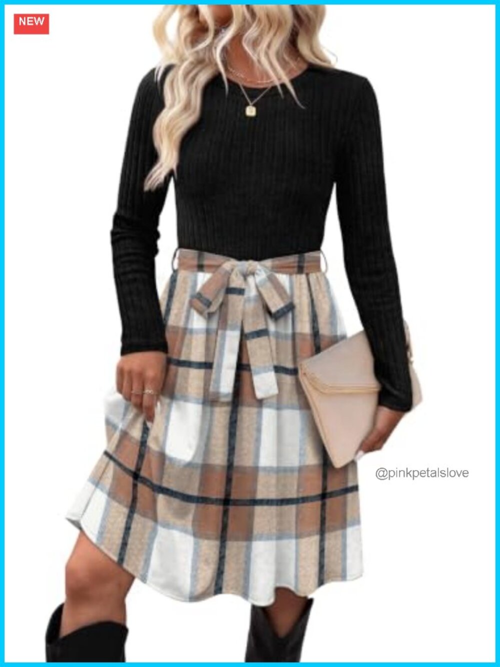 Women's Long Sleeve Sweater Dress with Pockets Midi A-Line